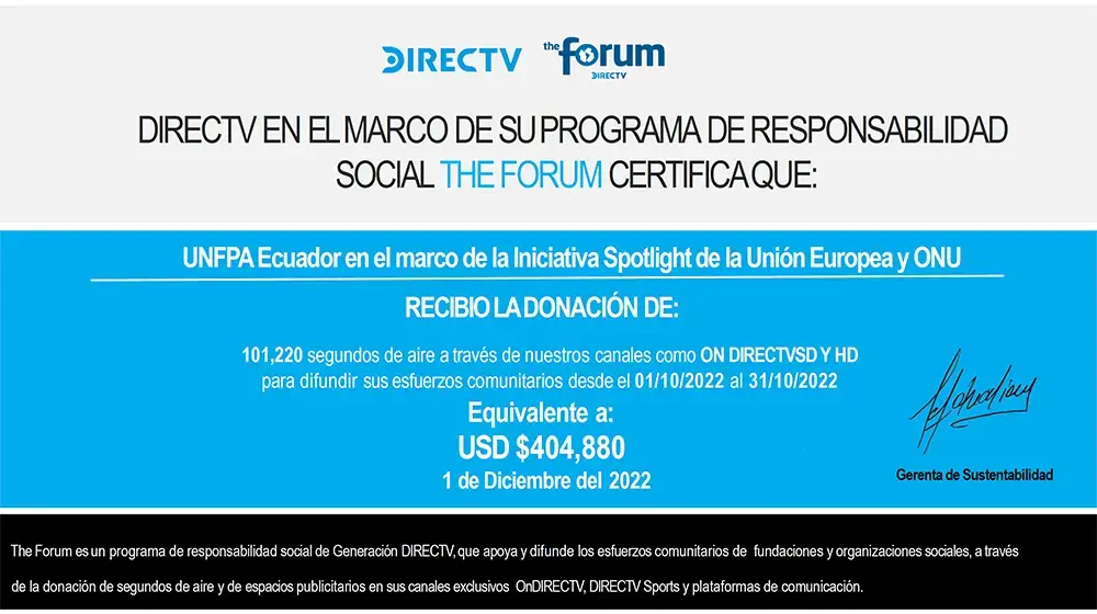 Directv se unió a la campaña "Ese Tipo No" de la Iniciativa Spotlight, liderada por UNFPA Ecuador