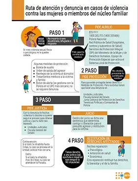 1) Ruta para obtener medidas de protección frente a la violencia basada en género y 2) Ruta de atención y denuncia en caso de violencia contra las mujeres o miembros del núcleo familiar en el sistema judicial